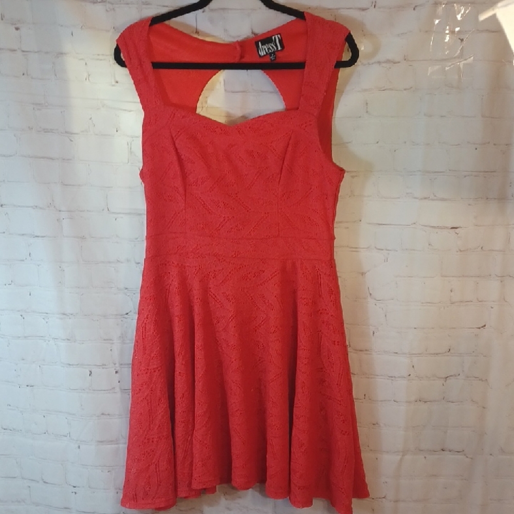 Y2K DressT Orange Lace Skater Dress Lined Bow Back Night Out 12 - Picture 3 of 13